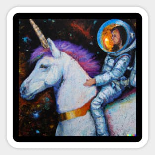 astronaut riding unicorn Sticker